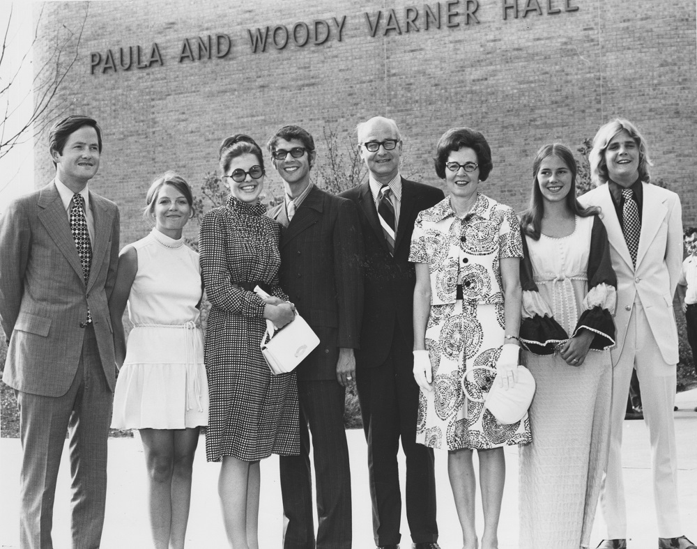 Black and White photograph of the Varners at the dedication of Varner Hall