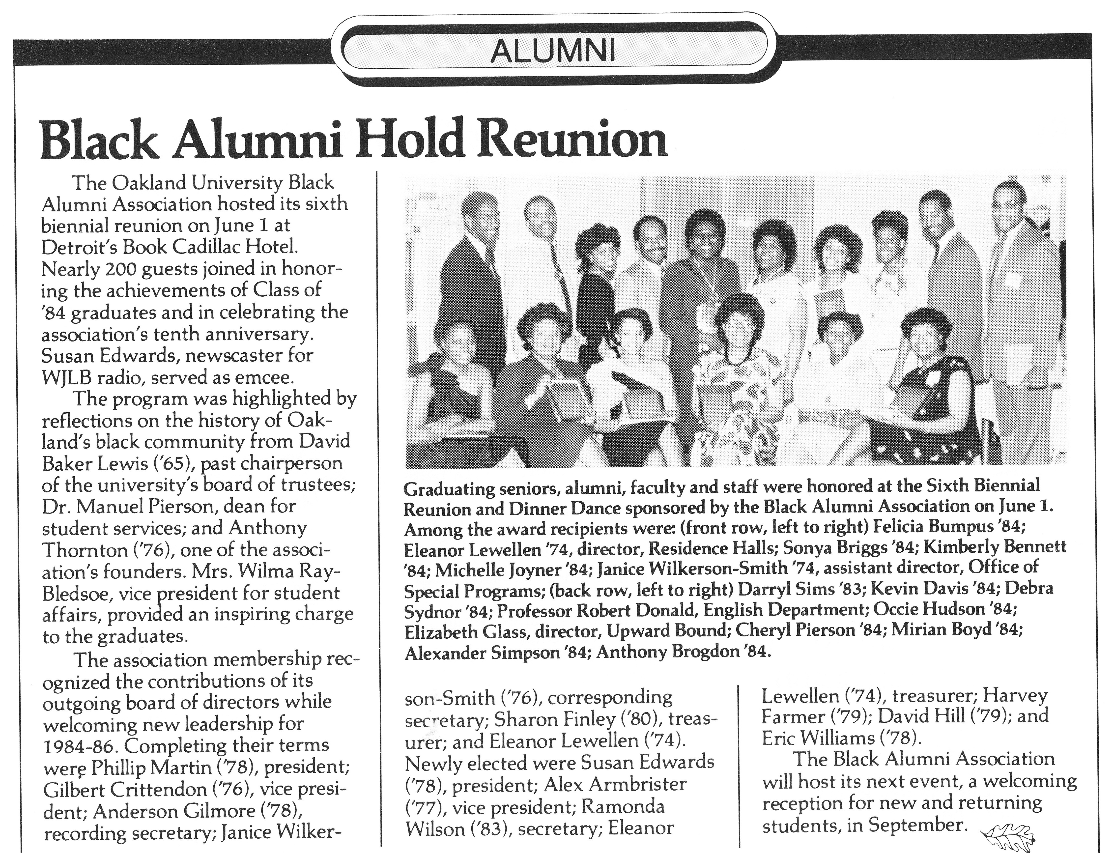 News clipping from the OU Magazine, 1984, showing black alumni at their reunion.
