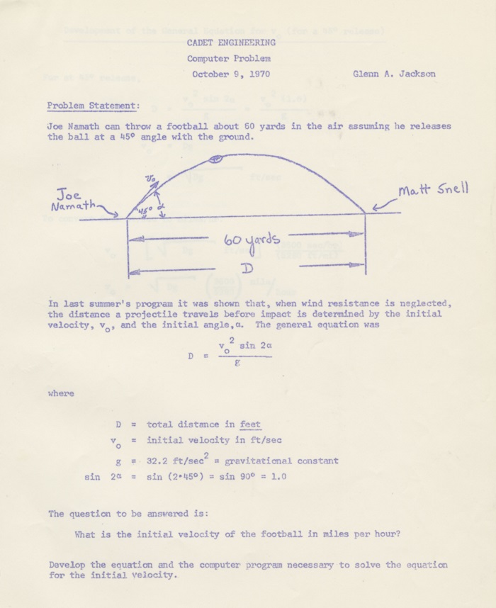 Computer problem for a cadet engineering class