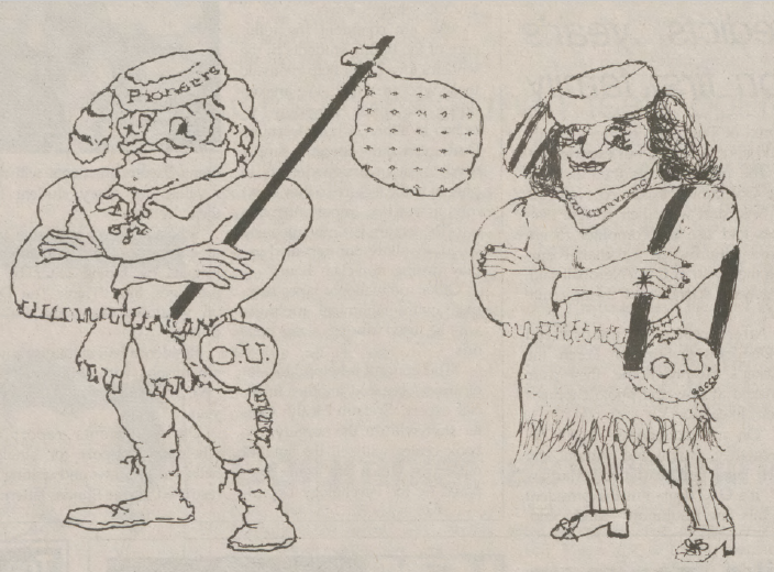 cartoon drawing of pioneer pete and pioneer woman