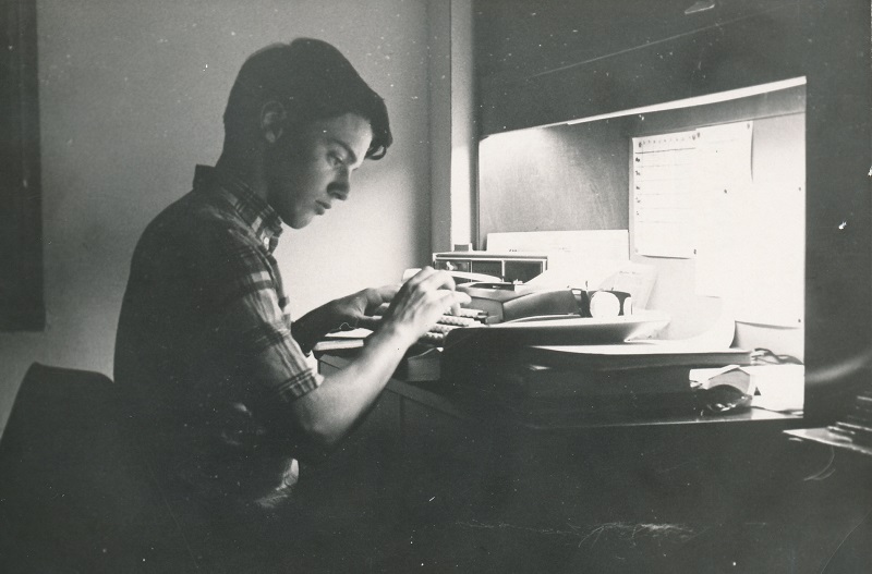 Student at his desk in a dorm