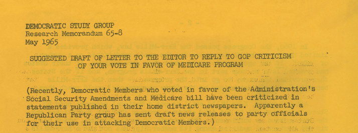 Draft letter suggesting arguments in favor of Medicare and rebutting GOP criticism