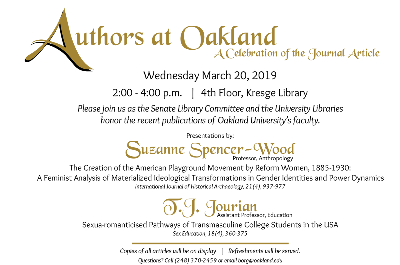 Invitation to Authors at Oakland 2019.