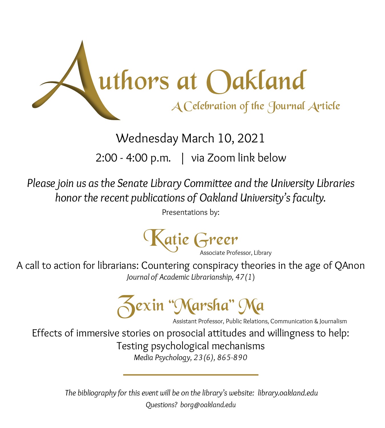 Invitation to Authors at Oakland 2021.