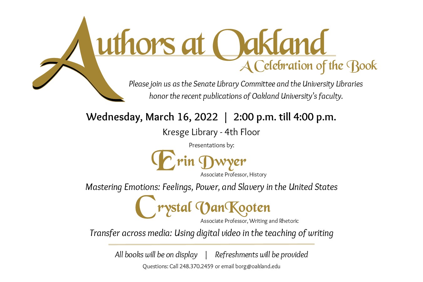Invitation to Authors at Oakland 2022.