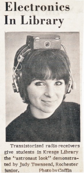 Woman wearing transistor headset