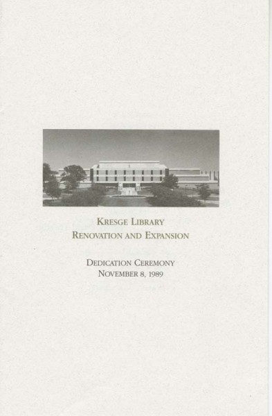 Program for Kresge Library Renovation and Expansion dedication c