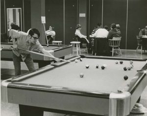 Students playing billiards in the OC in the 1970s